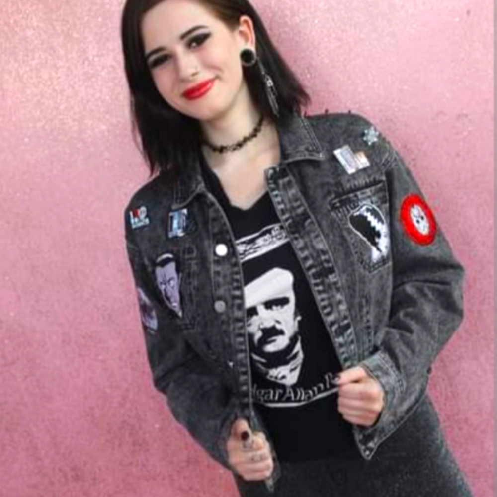 SOLD @MARKET! Nosferatu! Horror movie lovers cropped acid washed jacket - Picture 1 of 16